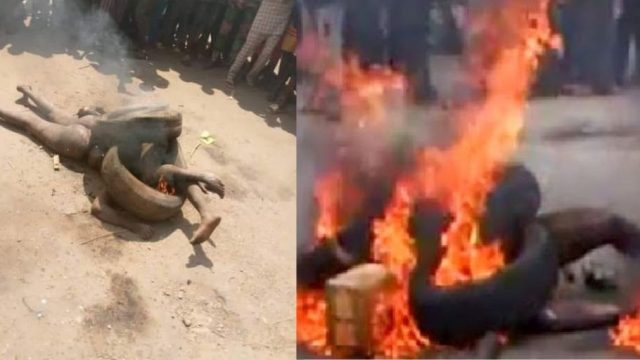 Two Suspected Kidnappers Burnt in Osun (Photo)