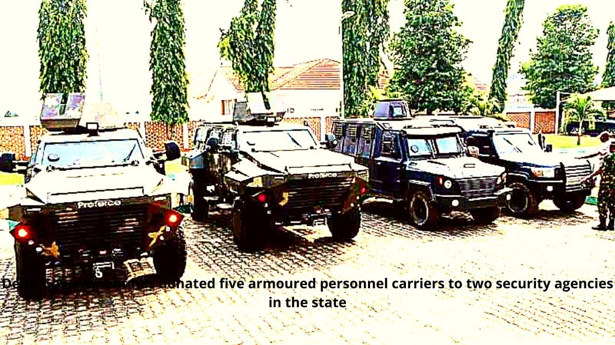 Governor, Ifeanyi Okowapresenting the armoured vehicles shortly after the state security council meeting at the Government House, Asaba, (1)