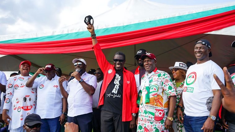 Governor Godwin Obaseki, addressed rallies at Ekpoma, in Esan West, and Irrua, in Esan Central local government areas of Edo State.