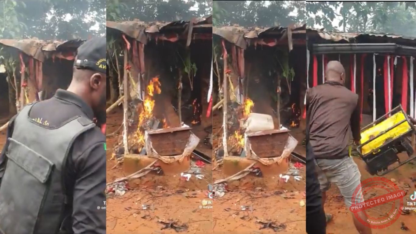 shrine set ablaze by youth of the town