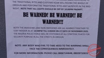 “Stay Indoors or Face Consequences” Oregun Residents Issued Strict Nighttime Lockdown Order Ahead of Egungun Festival