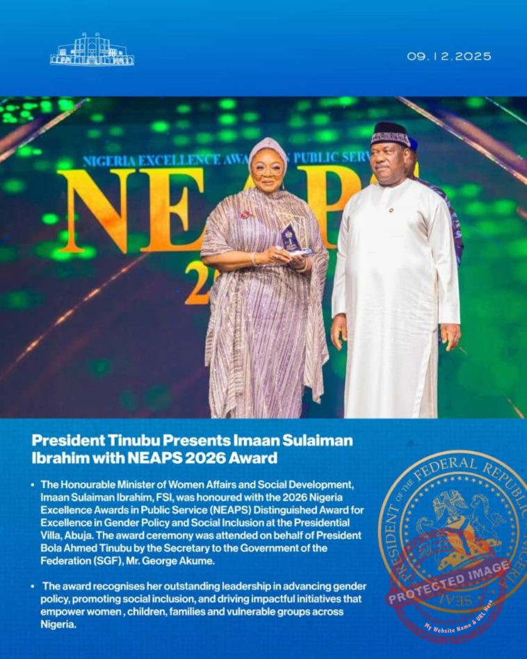 Tinubu Honours Women Affairs Minister Imaan Sulaiman Ibrahim with NEAPS 2026 Award for Excellence in Gender Policy